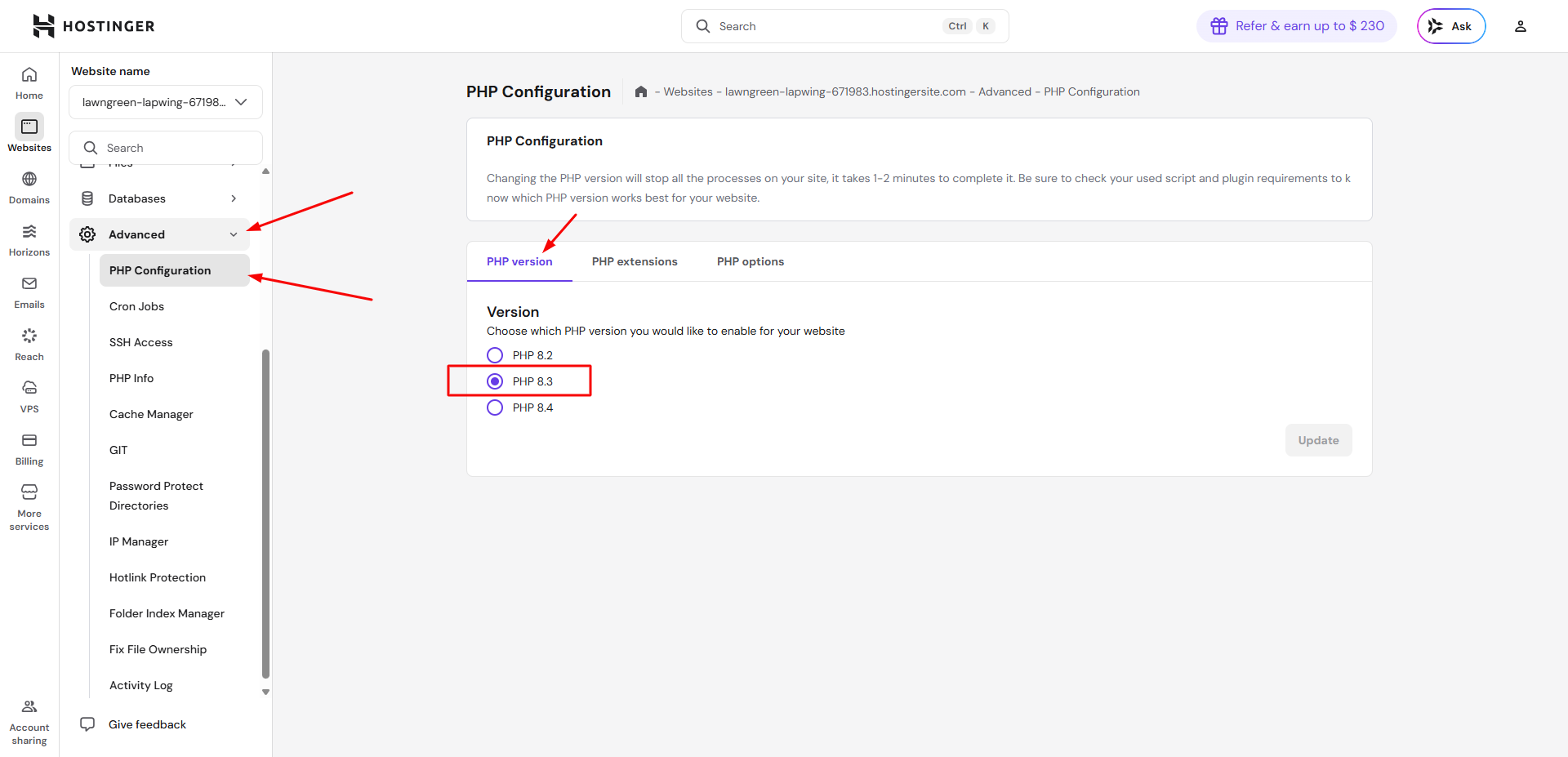 Hostinger PHP Version