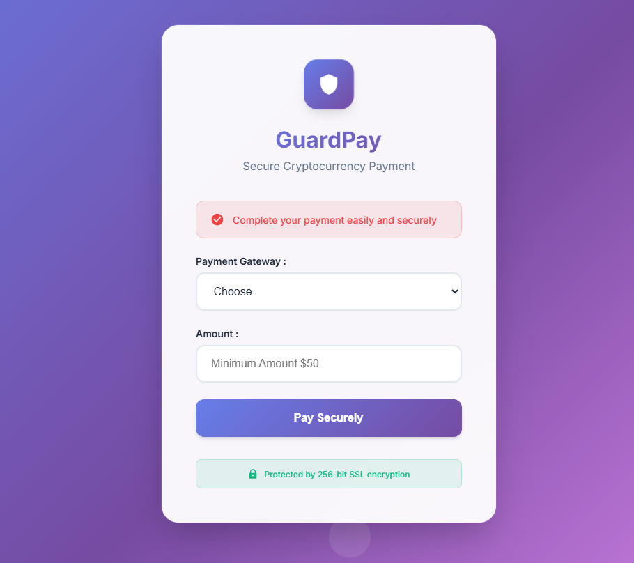 Malicious GuardPay overlay on the hijacked deposit page
